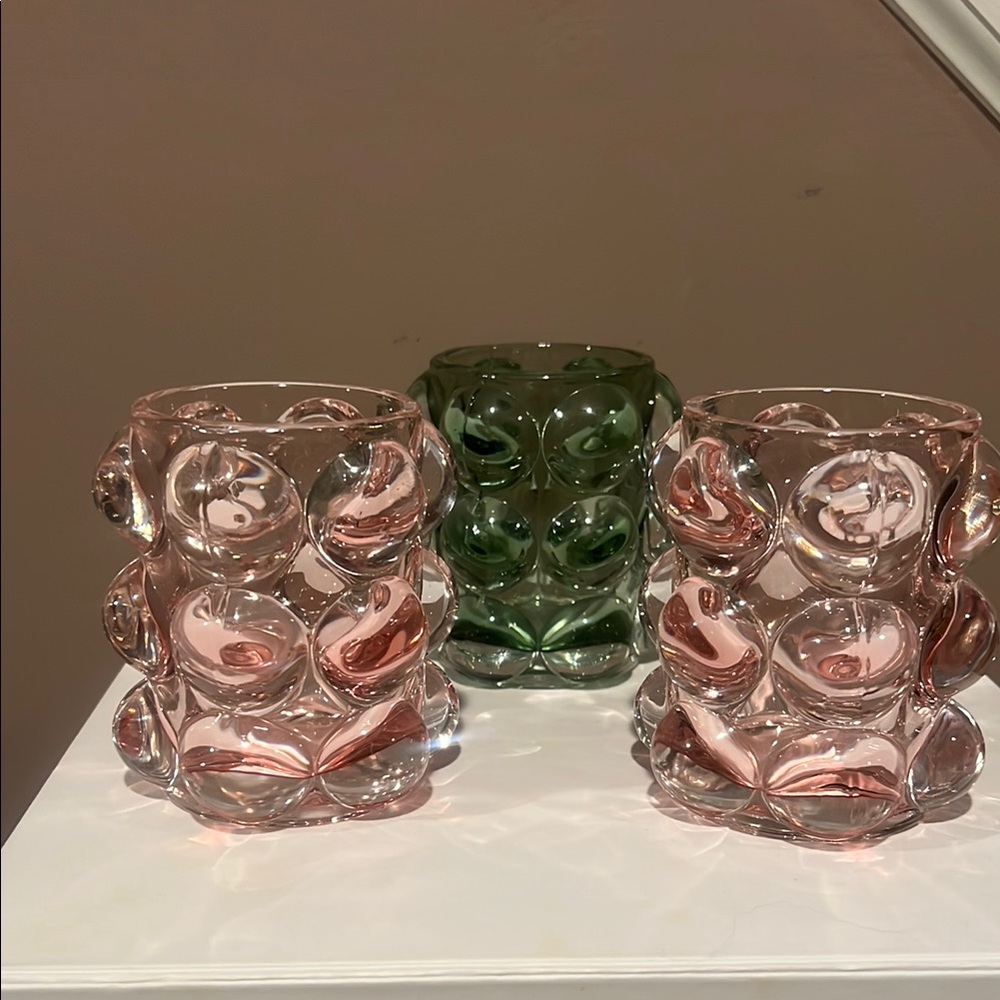 Hobnail Glass Votive Holders, Set of 3